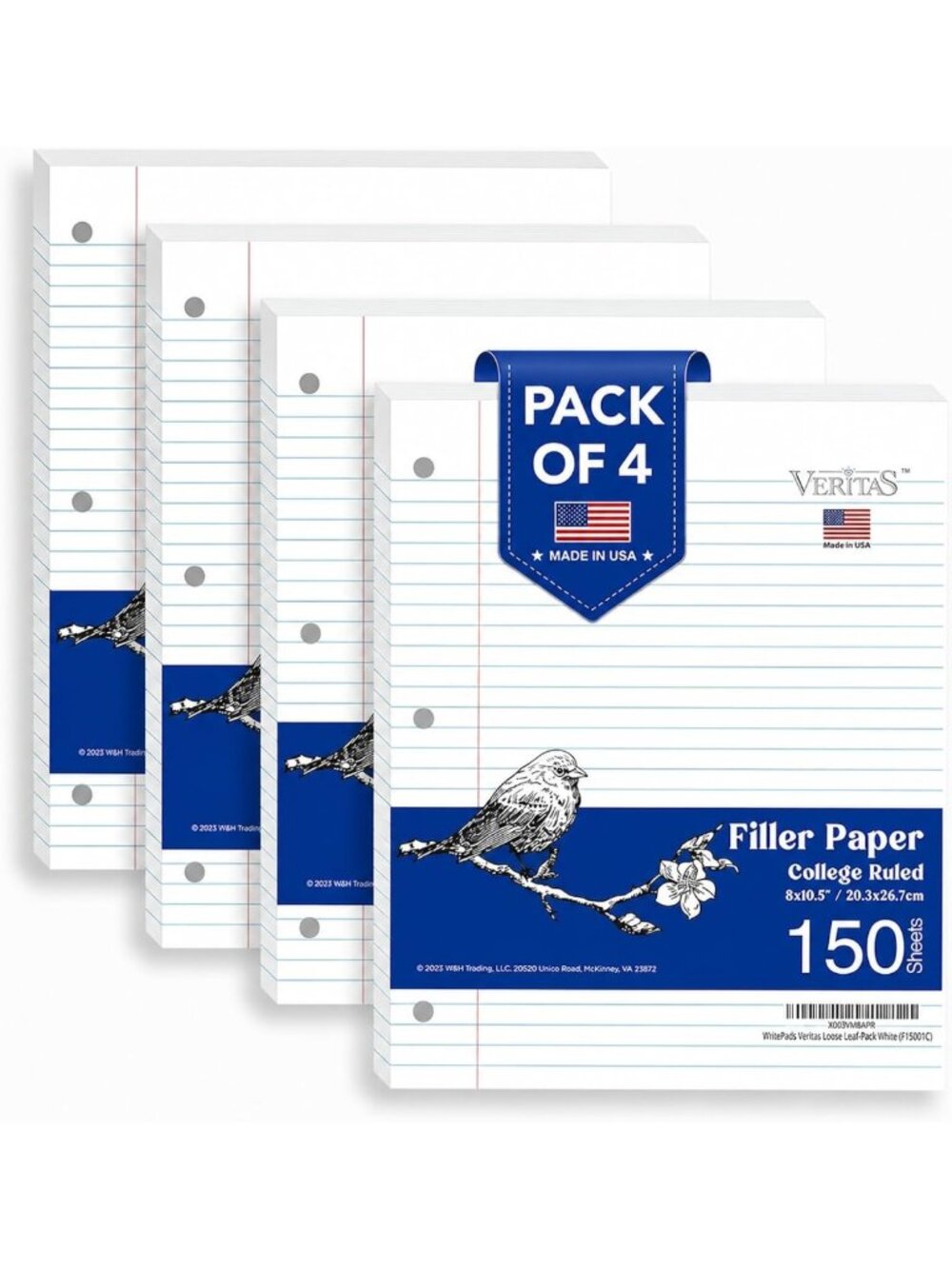 Bulk College Ruled Loose Leaf Paper, 600 Sheets, 3-Hole Punched, Fits Binders